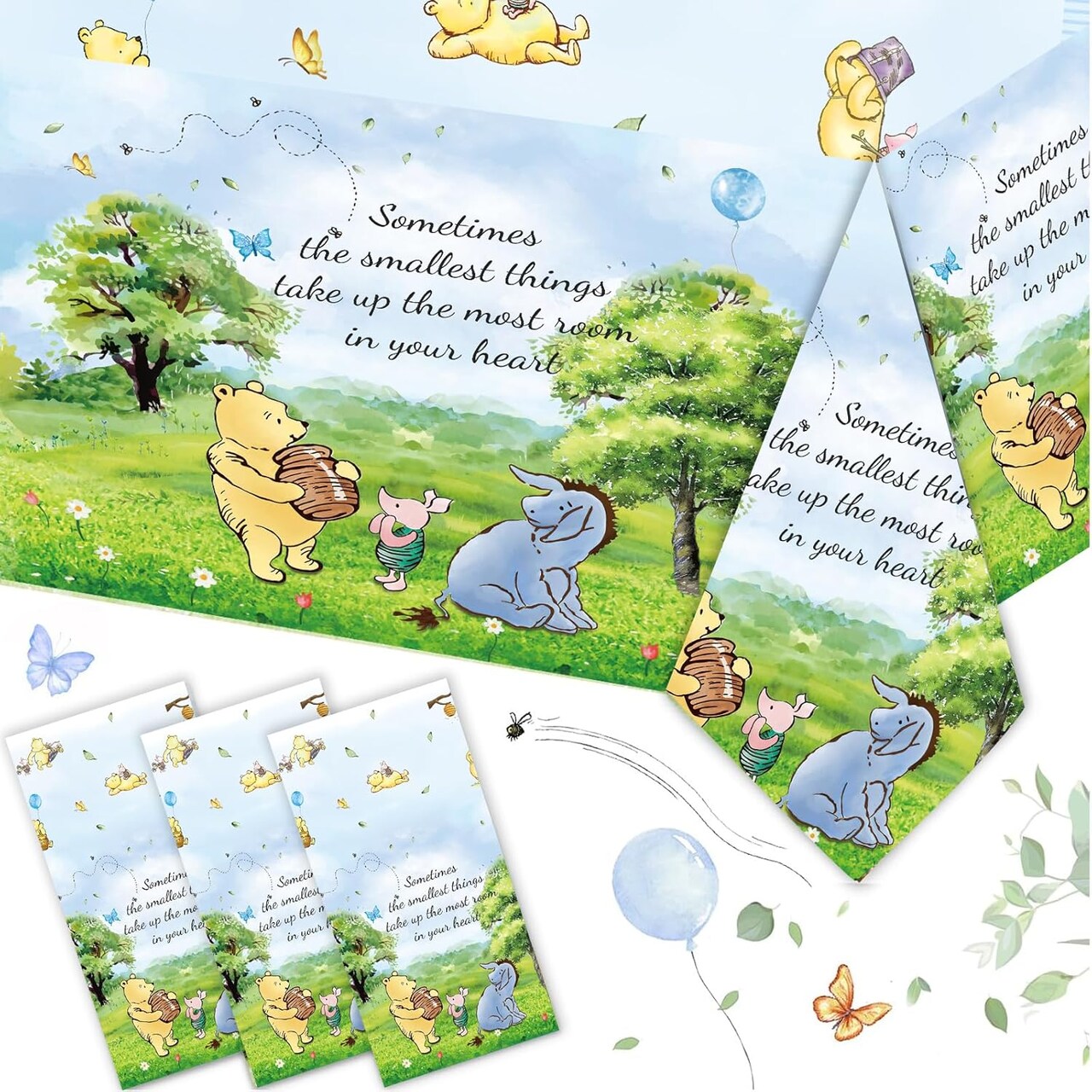 3 Pcs Blue Winnie Baby Shower Tablecloths - 54" x 108" Watercolor Bear Table Covers - Disposable Thickened Plastic Party Supplies for Boys Birthday & Gender Reveal